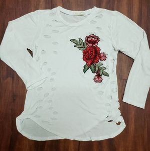OCCASION BRAND GIRLS WHITE ROSE LONG SLEEVE SHIRT SMALL